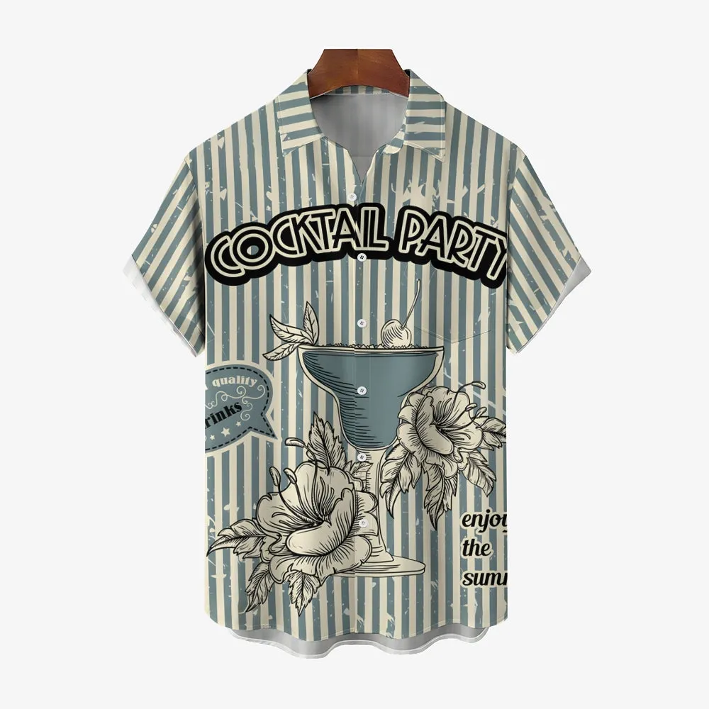 Men's Cocktail Stripe Print Casual Short Sleeve Shirt 2403000669