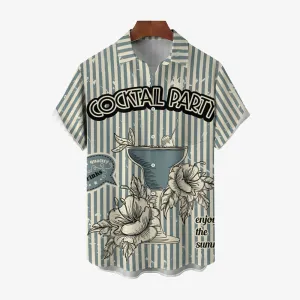 Men's Cocktail Stripe Print Casual Short Sleeve Shirt 2403000669