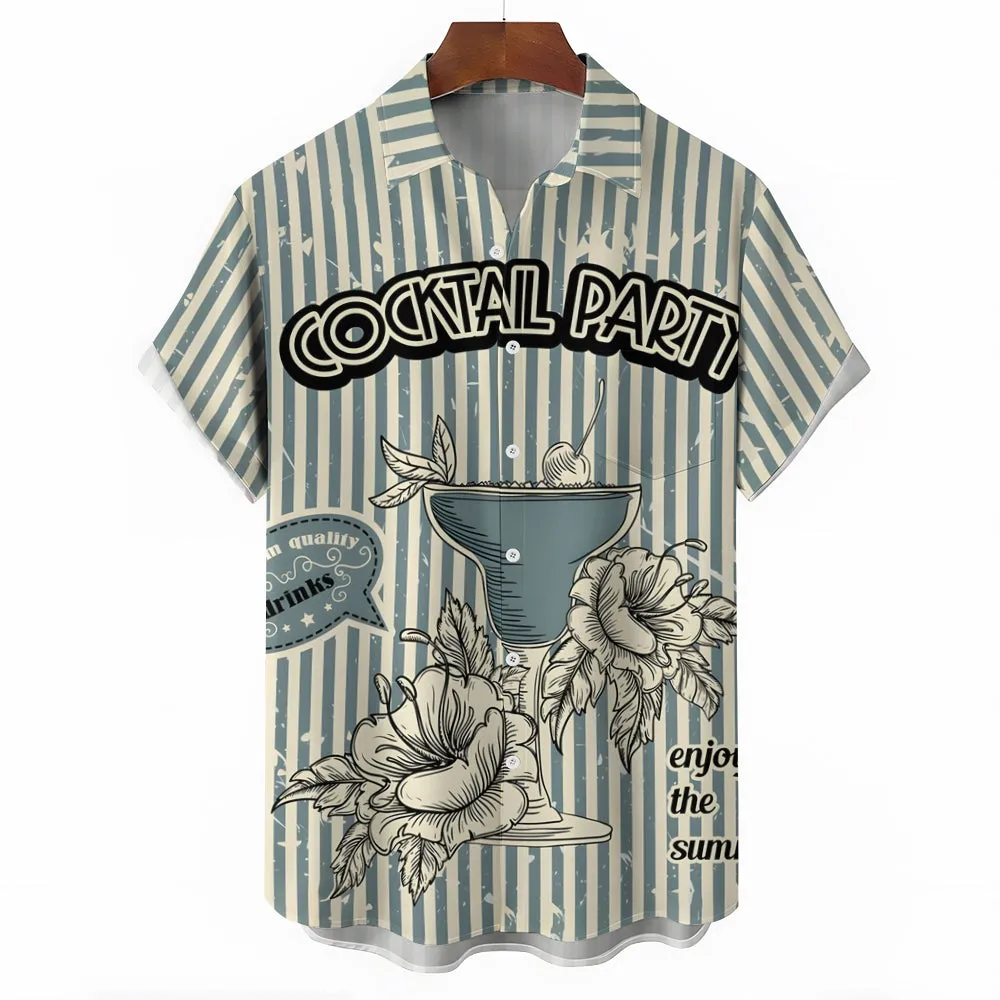 Men's Cocktail Stripe Print Casual Short Sleeve Shirt 2403000669