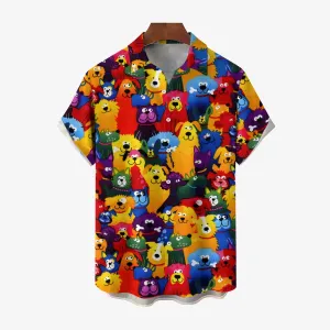 Men's Colorful Dog Casual Short Sleeve Shirt 2311000241