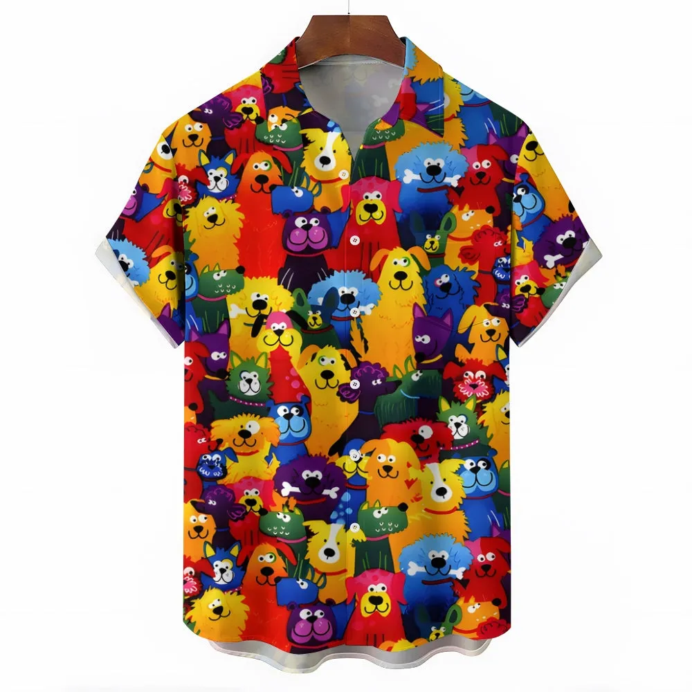 Men's Colorful Dog Casual Short Sleeve Shirt 2311000241