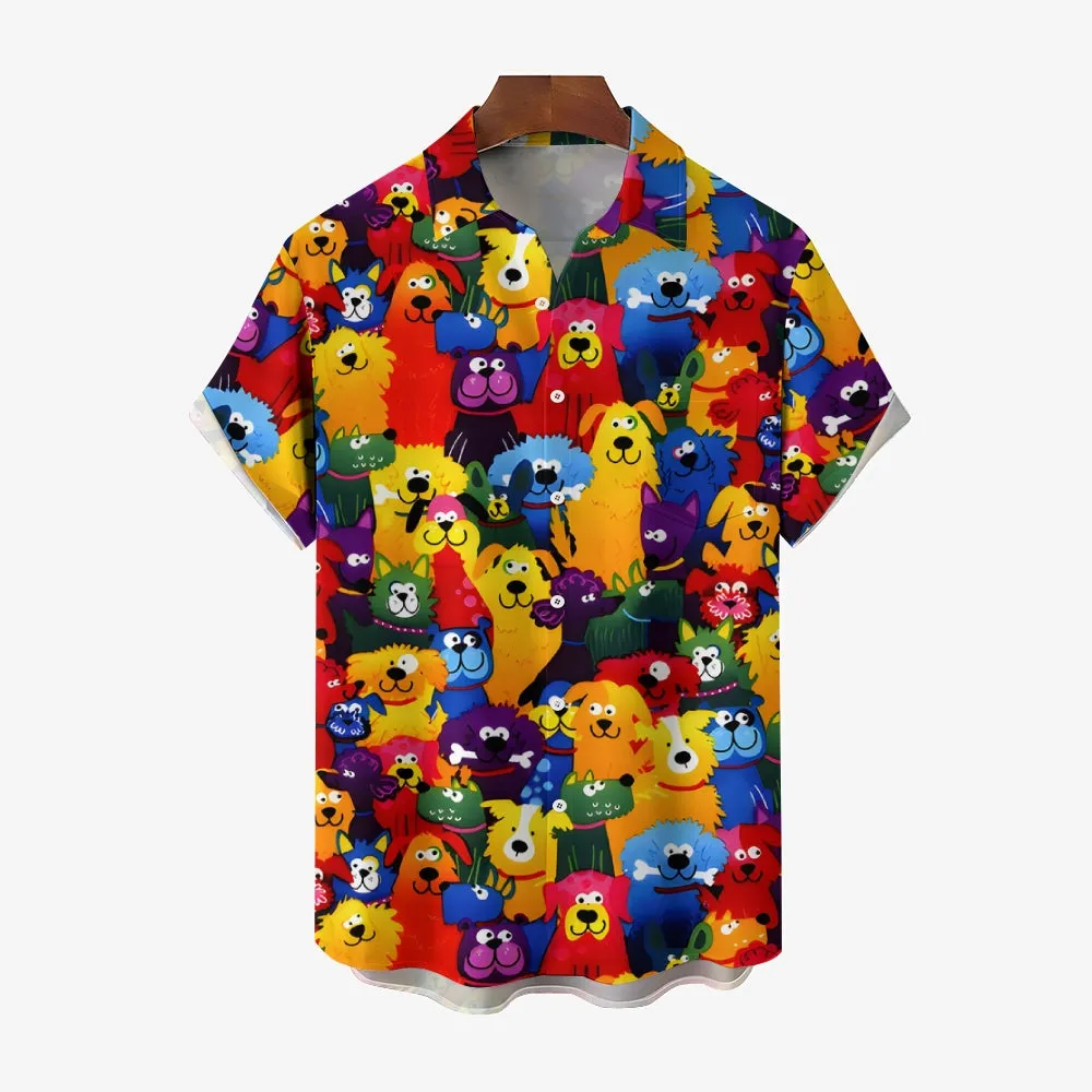 Men's Colorful Dog Casual Short Sleeve Shirt 2311000241
