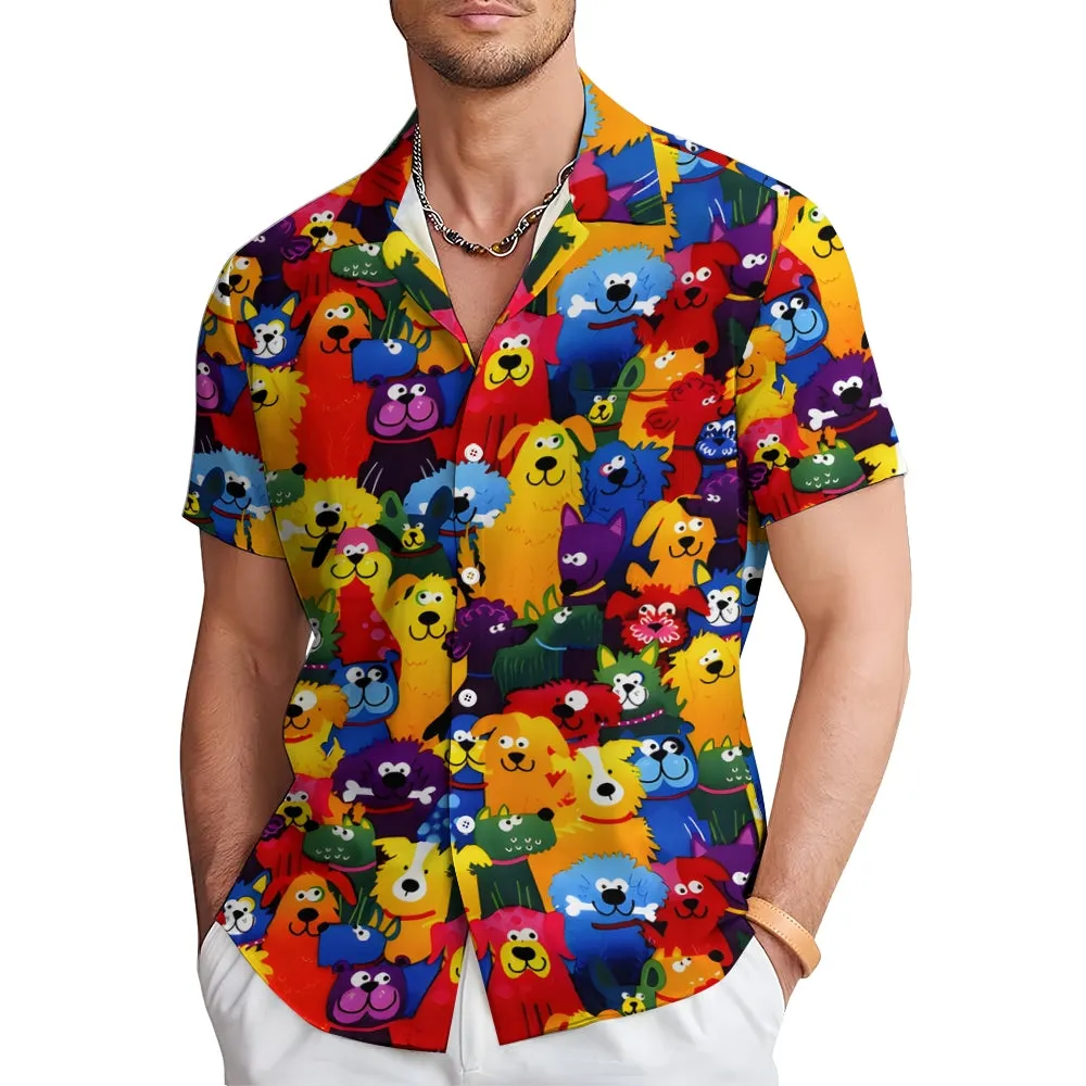 Men's Colorful Dog Casual Short Sleeve Shirt 2311000241