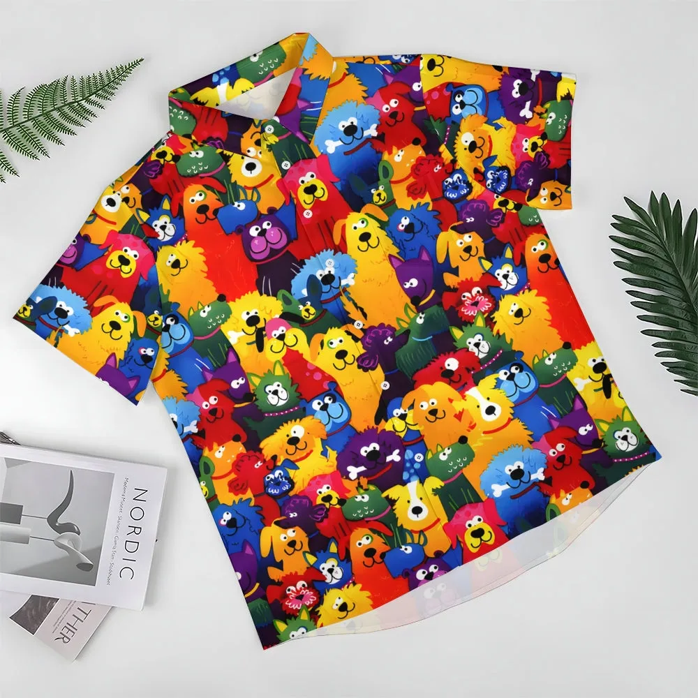 Men's Colorful Dog Casual Short Sleeve Shirt 2311000241