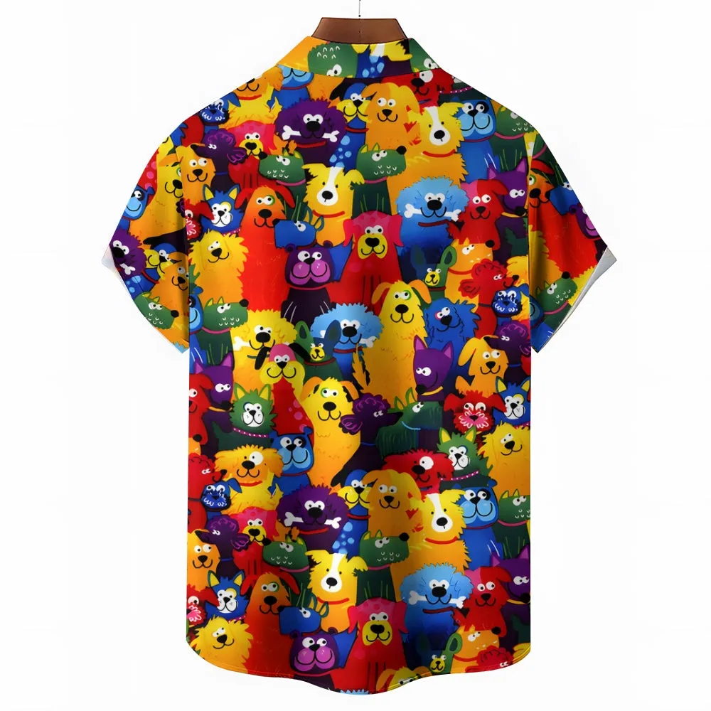 Men's Colorful Dog Casual Short Sleeve Shirt 2311000241