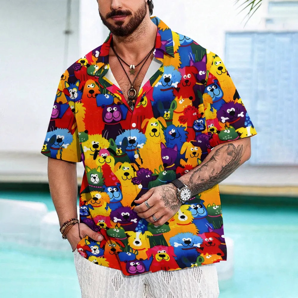 Men's Colorful Dog Casual Short Sleeve Shirt 2311000241