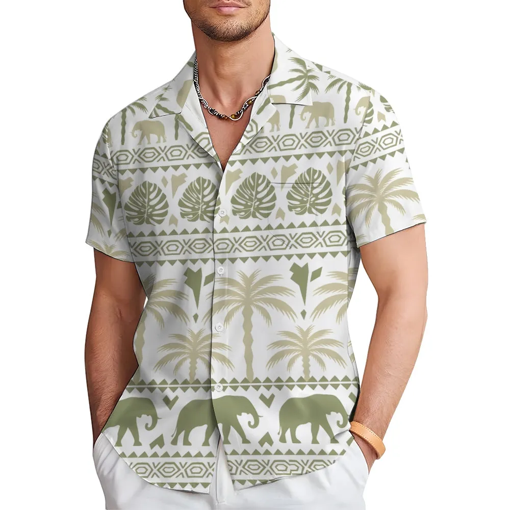 Men's Elephant Print Casual Short Sleeve Shirt 2402000268