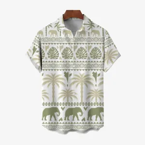 Men's Elephant Print Casual Short Sleeve Shirt 2402000268