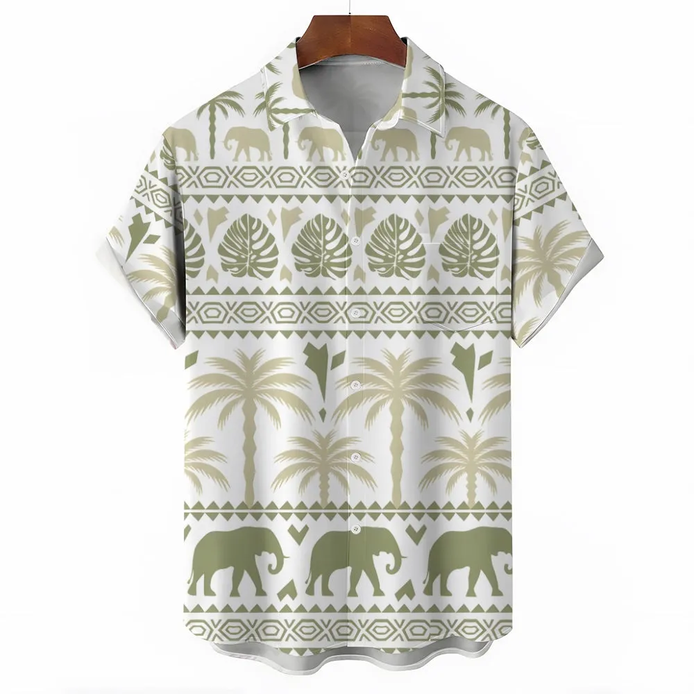 Men's Elephant Print Casual Short Sleeve Shirt 2402000268