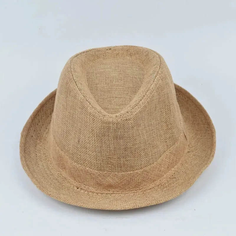 Men's Fedora Jazz Cotton Linen Solid Color Hat Summer Retro Bowler Hats Unisex Outdoor Chapeau  Bowler Hats Beach Cap