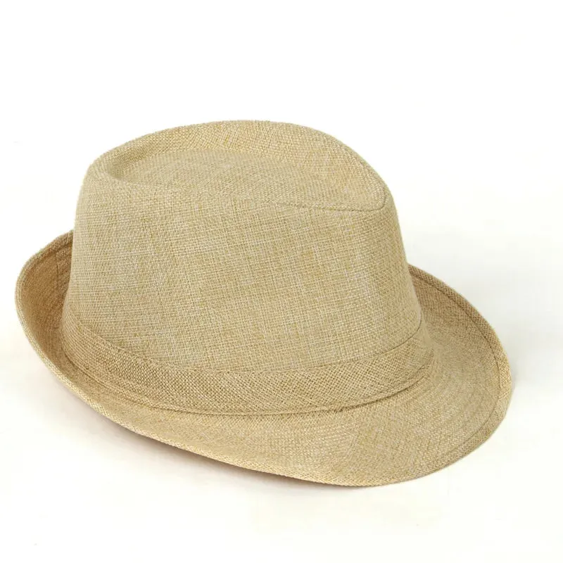 Men's Fedora Jazz Cotton Linen Solid Color Hat Summer Retro Bowler Hats Unisex Outdoor Chapeau  Bowler Hats Beach Cap