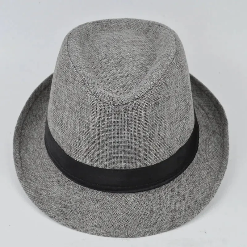 Men's Fedora Jazz Cotton Linen Solid Color Hat Summer Retro Bowler Hats Unisex Outdoor Chapeau  Bowler Hats Beach Cap