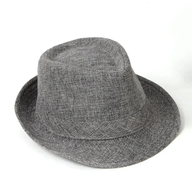 Men's Fedora Jazz Cotton Linen Solid Color Hat Summer Retro Bowler Hats Unisex Outdoor Chapeau  Bowler Hats Beach Cap