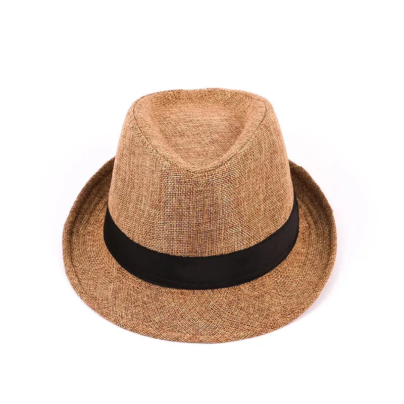 Men's Fedora Jazz Cotton Linen Solid Color Hat Summer Retro Bowler Hats Unisex Outdoor Chapeau  Bowler Hats Beach Cap