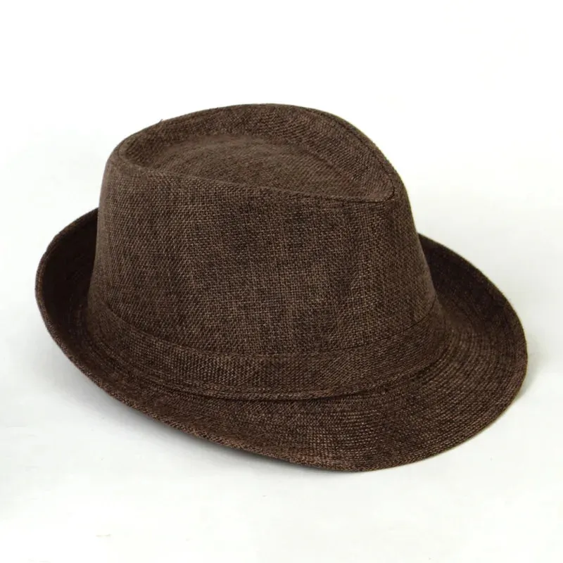 Men's Fedora Jazz Cotton Linen Solid Color Hat Summer Retro Bowler Hats Unisex Outdoor Chapeau  Bowler Hats Beach Cap