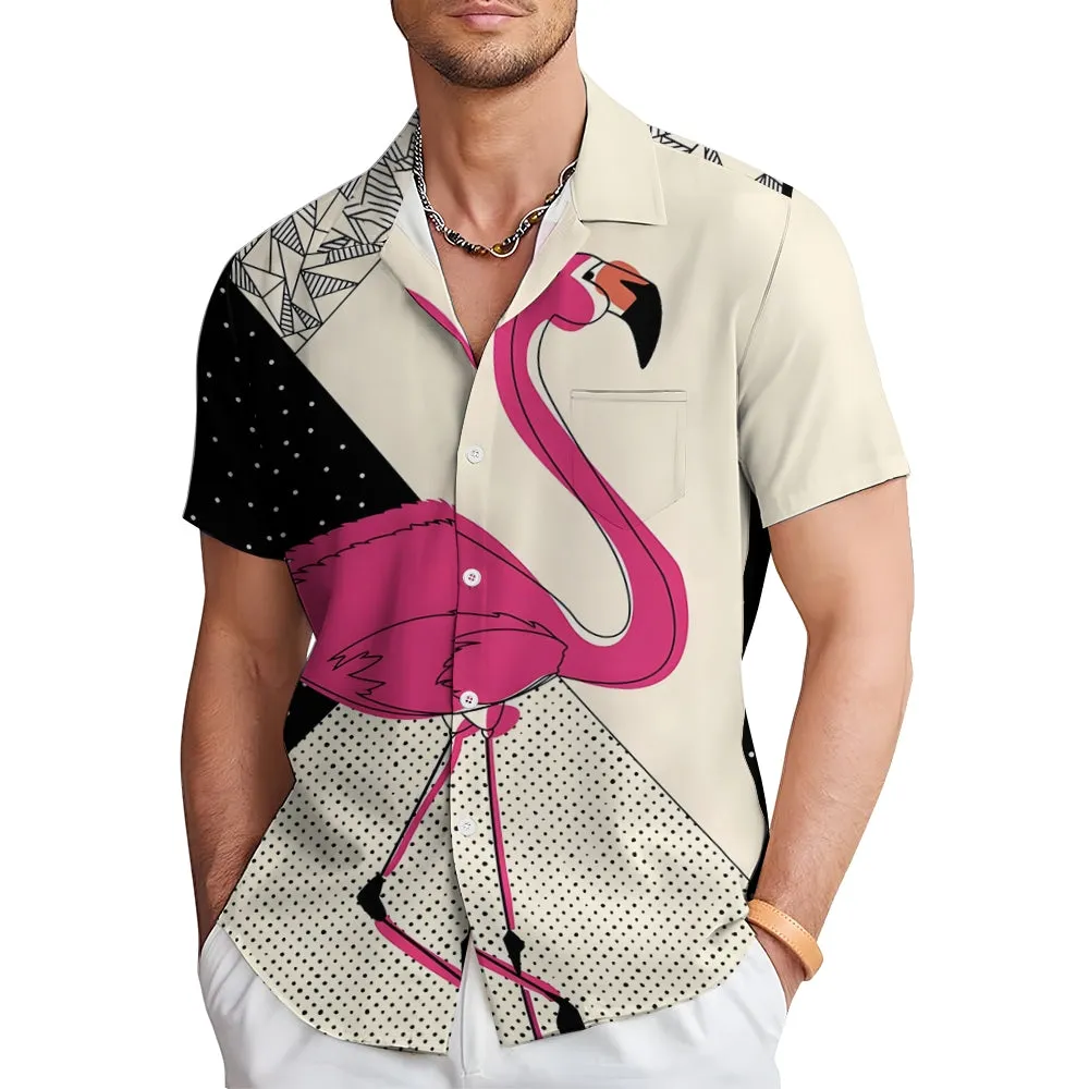 Men's Flamingo Geometry Casual Short Sleeve Shirt 2403000035