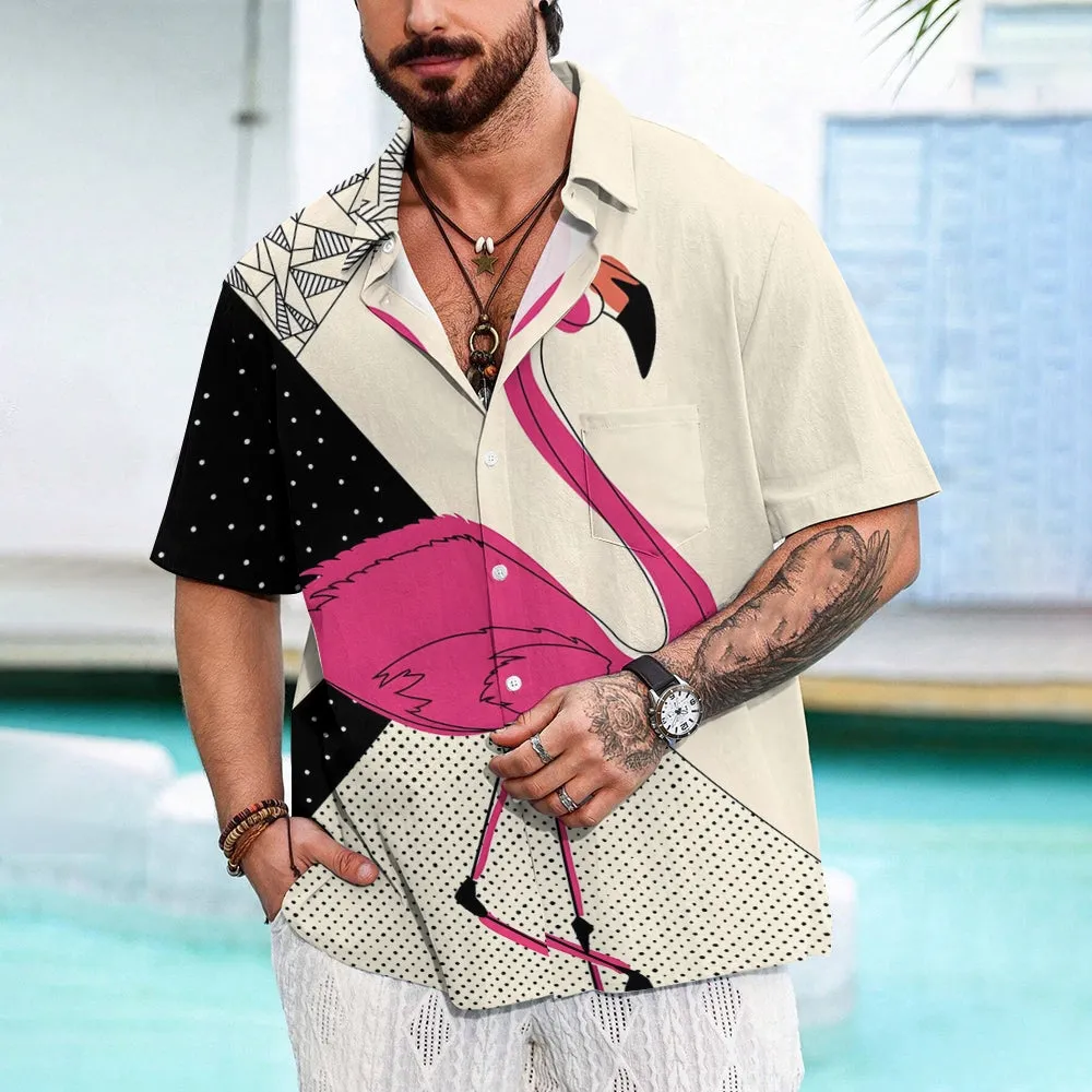 Men's Flamingo Geometry Casual Short Sleeve Shirt 2403000035