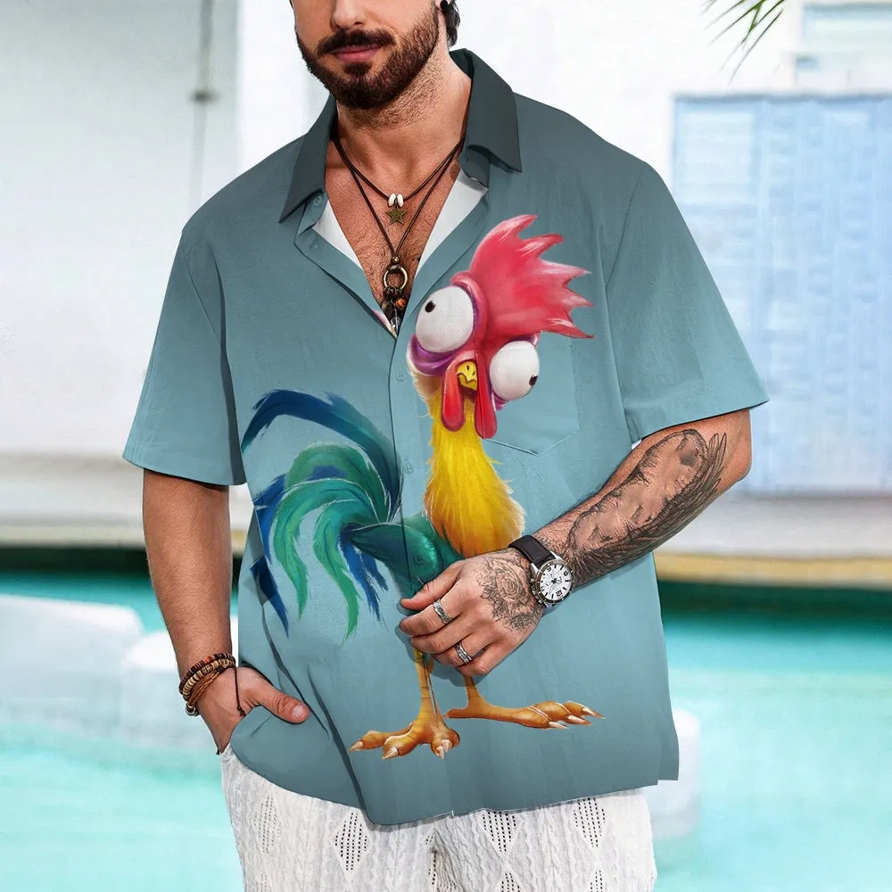 Men's Gradient Funny Rooster Casual Fashion Short Sleeve Shirt 2307101063