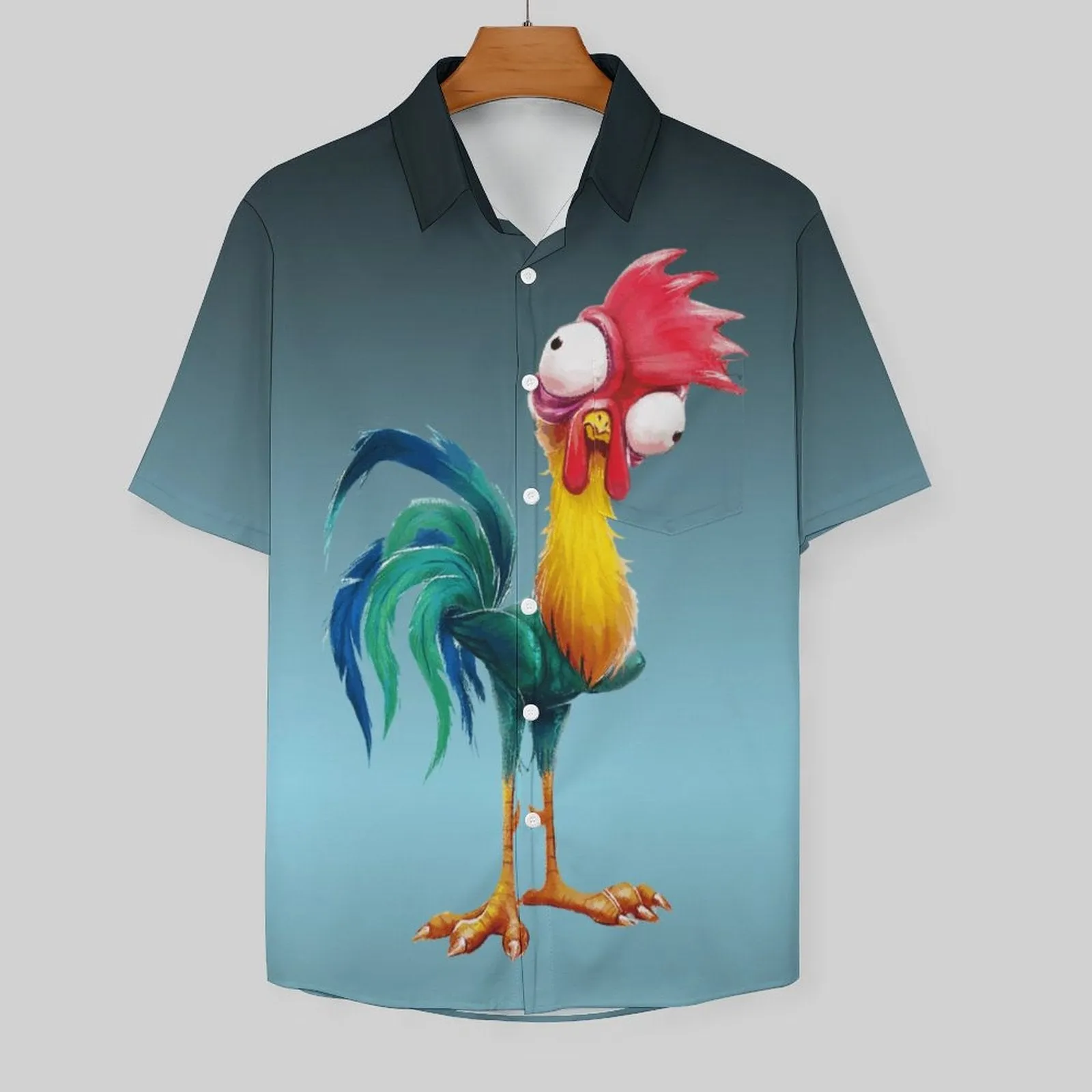 Men's Gradient Funny Rooster Casual Fashion Short Sleeve Shirt 2307101063