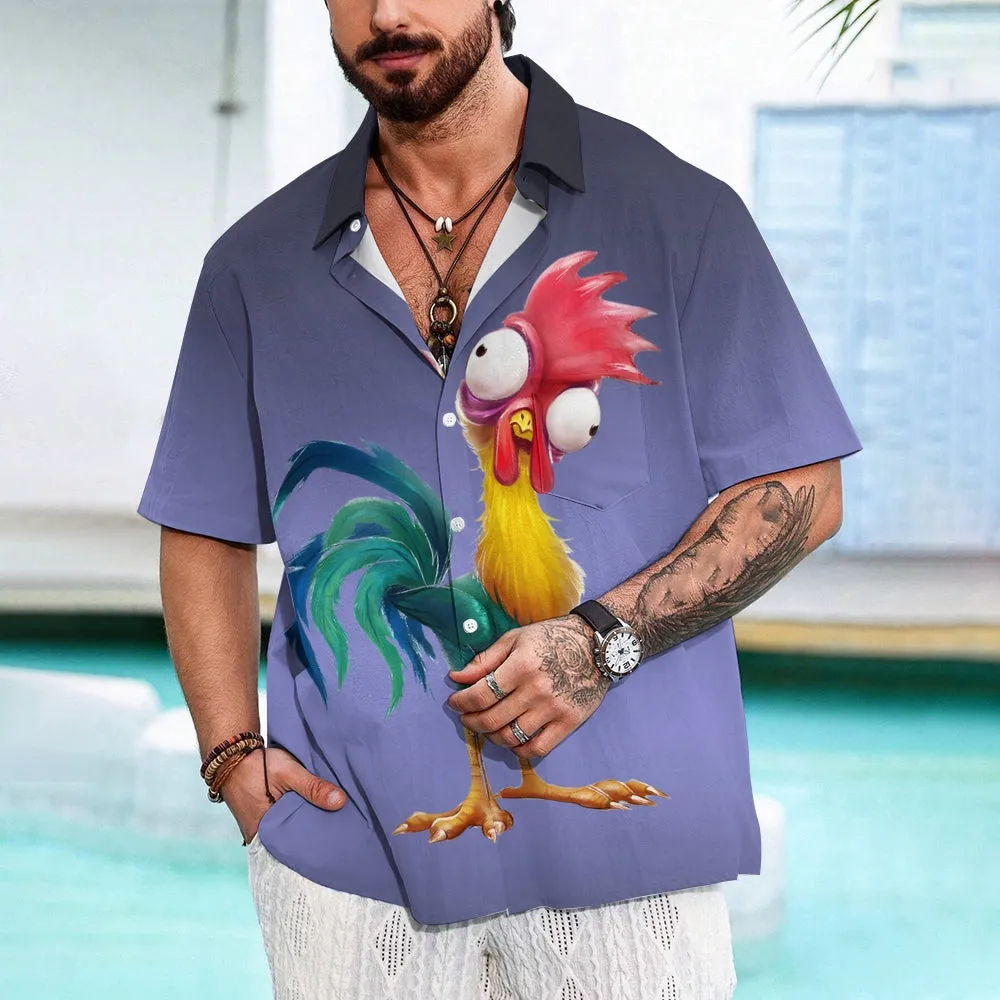 Men's Gradient Funny Rooster Casual Fashion Short Sleeve Shirt 2307101063