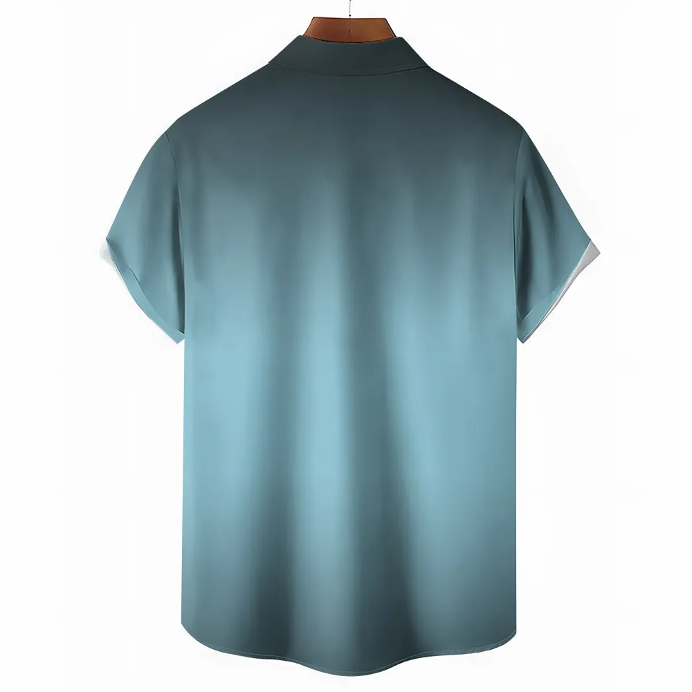 Men's Gradient Funny Rooster Casual Fashion Short Sleeve Shirt 2307101063