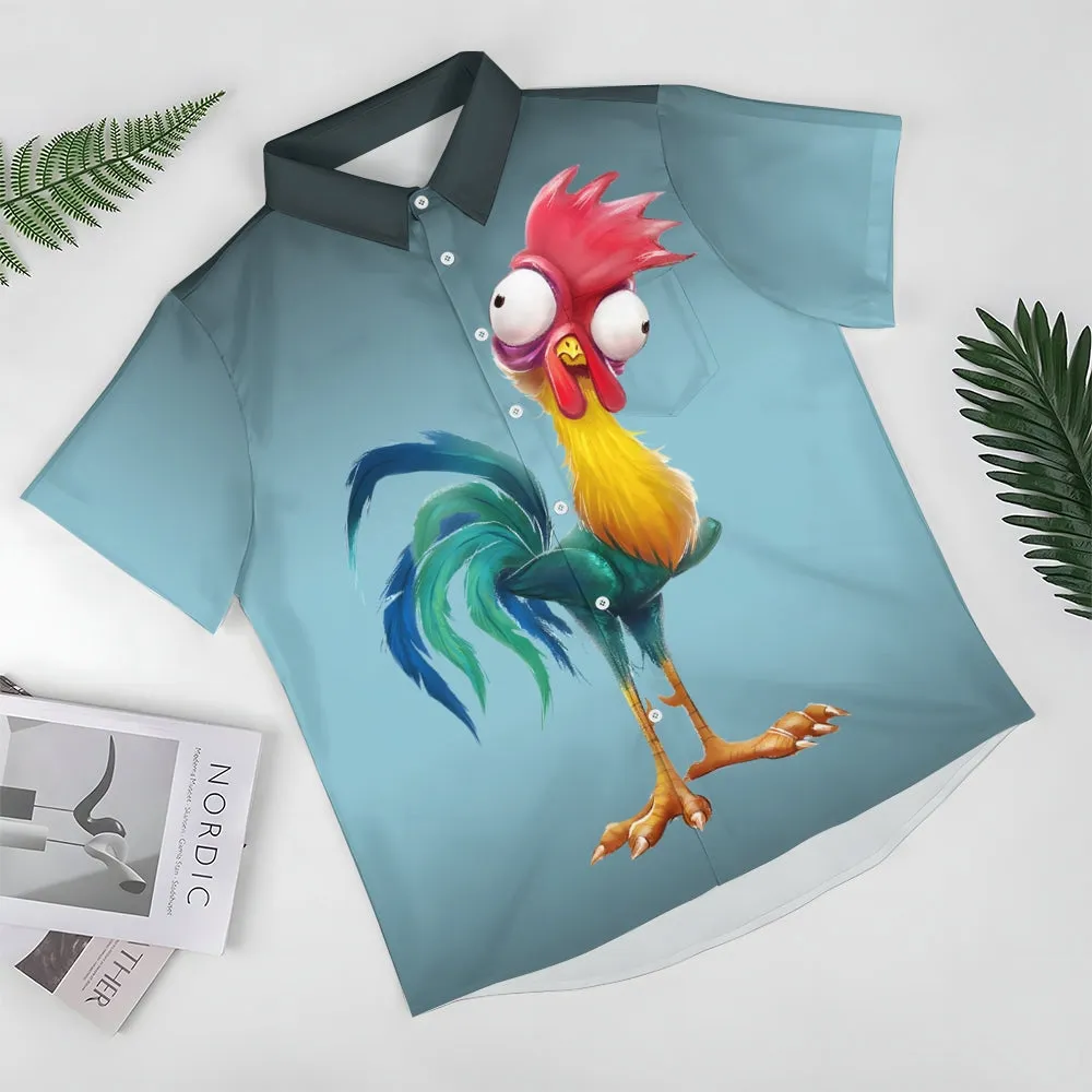 Men's Gradient Funny Rooster Casual Fashion Short Sleeve Shirt 2307101063