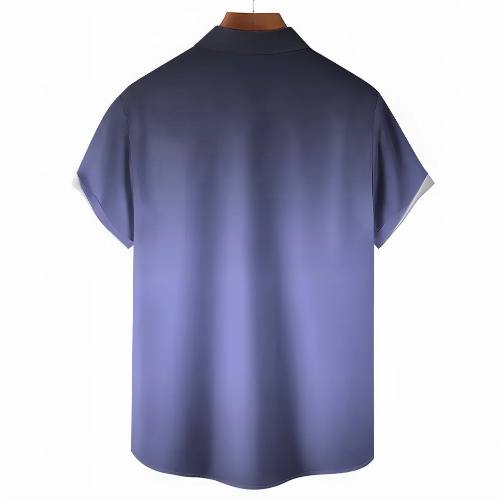 Men's Gradient Funny Rooster Casual Fashion Short Sleeve Shirt 2307101063