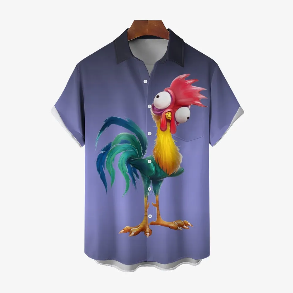 Men's Gradient Funny Rooster Casual Fashion Short Sleeve Shirt 2307101063