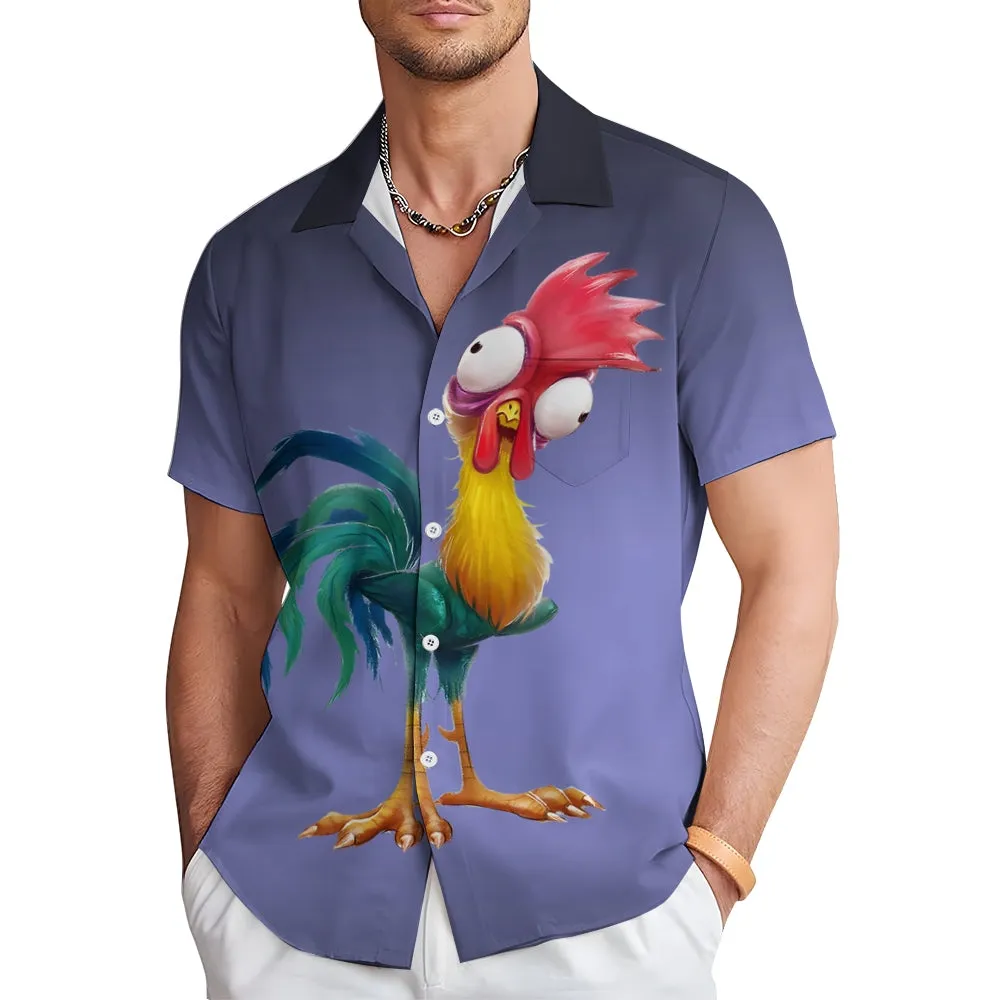 Men's Gradient Funny Rooster Casual Fashion Short Sleeve Shirt 2307101063
