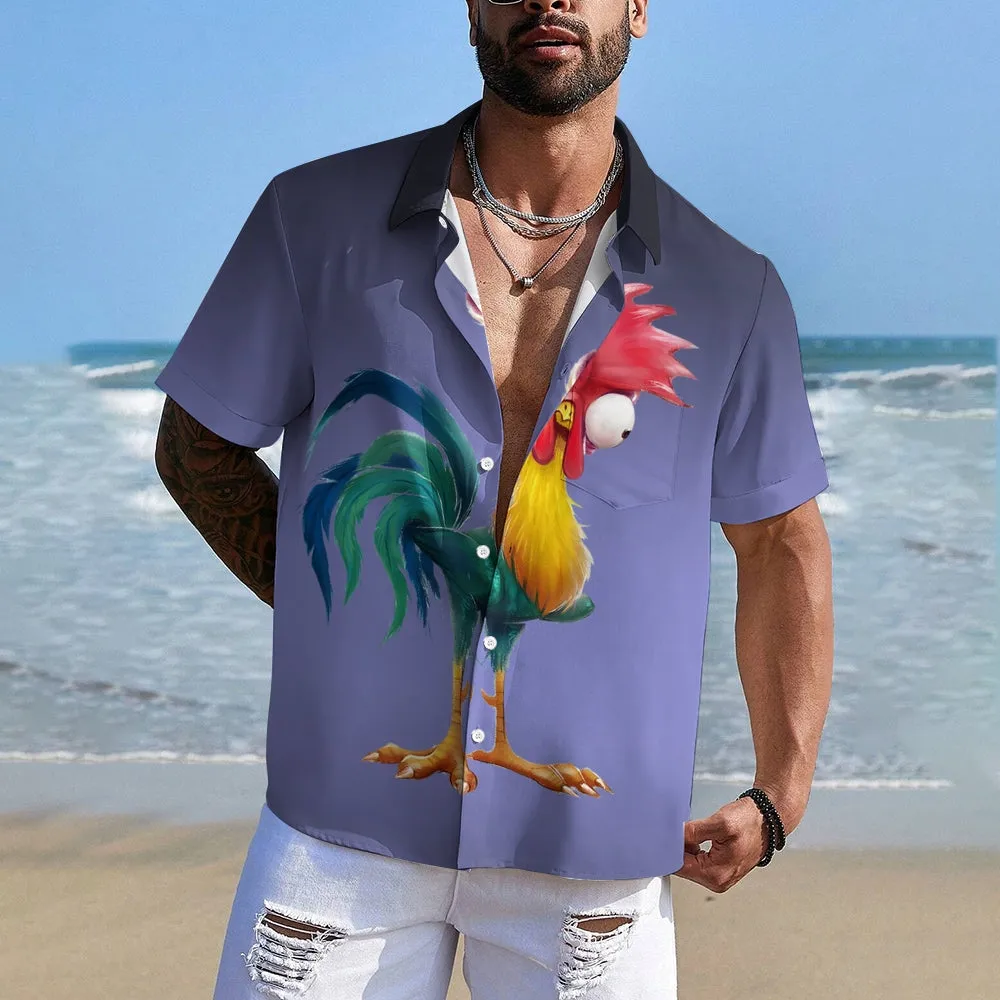 Men's Gradient Funny Rooster Casual Fashion Short Sleeve Shirt 2307101063