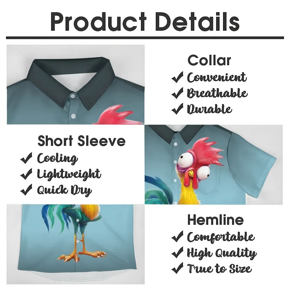Men's Gradient Funny Rooster Casual Fashion Short Sleeve Shirt 2307101063