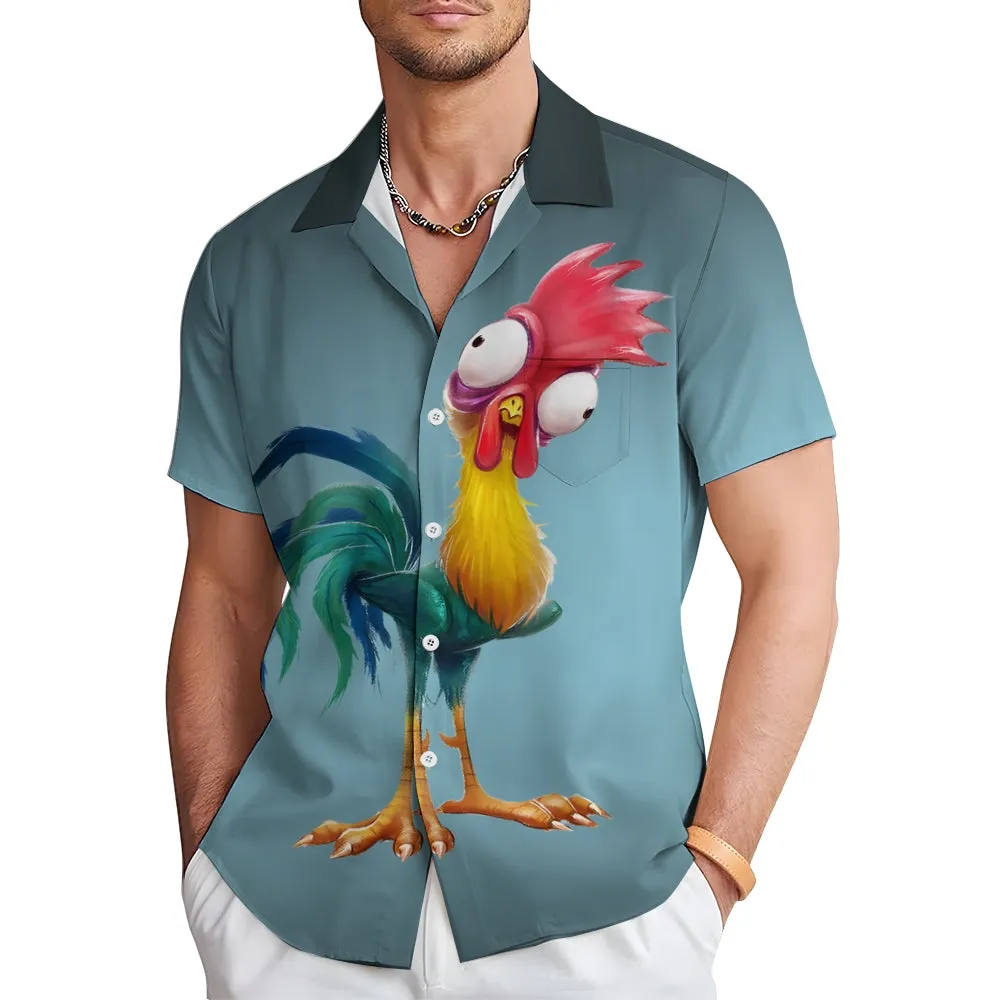 Men's Gradient Funny Rooster Casual Fashion Short Sleeve Shirt 2307101063