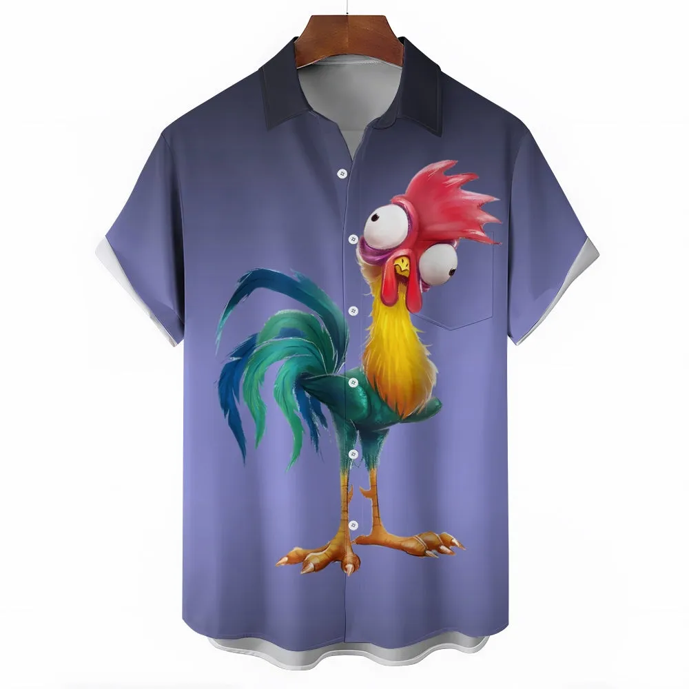 Men's Gradient Funny Rooster Casual Fashion Short Sleeve Shirt 2307101063