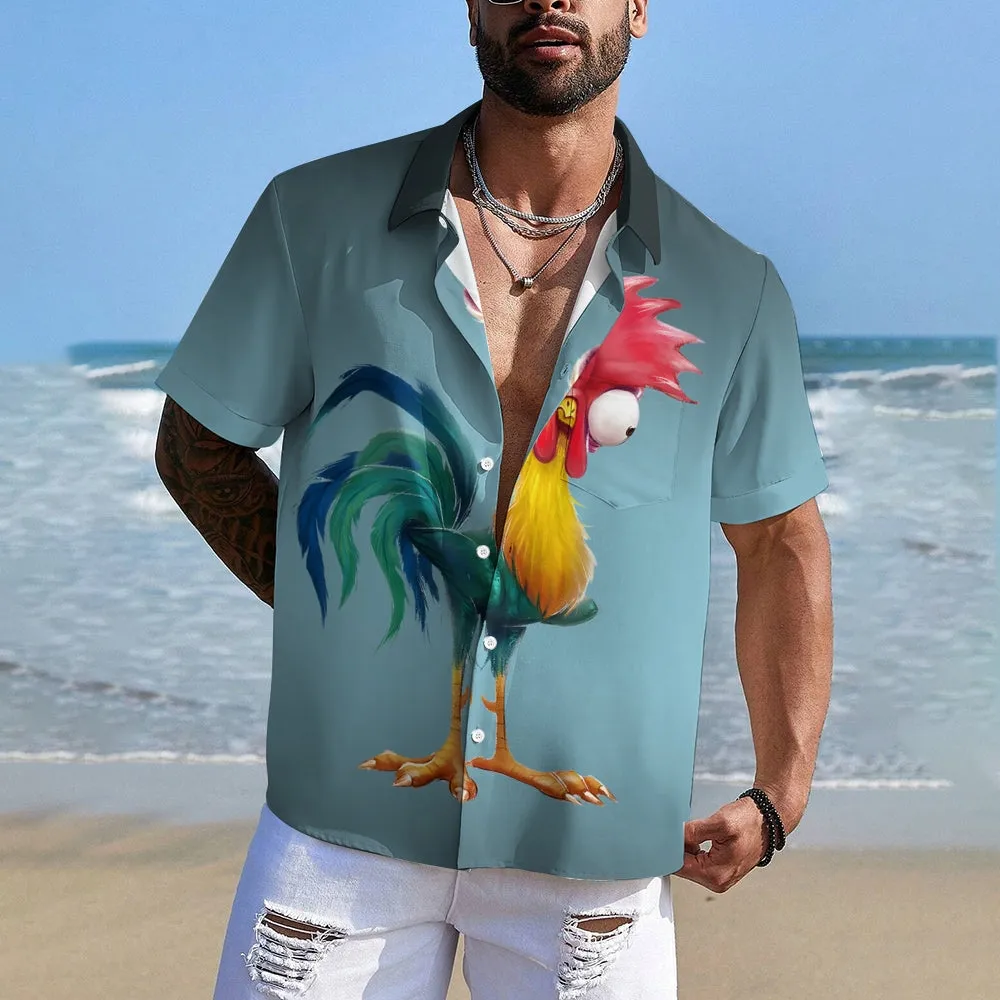 Men's Gradient Funny Rooster Casual Fashion Short Sleeve Shirt 2307101063
