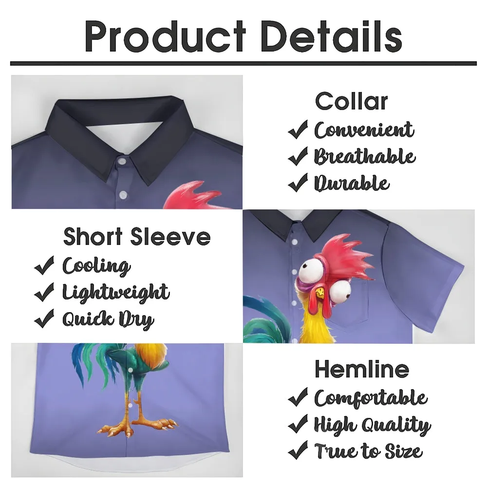 Men's Gradient Funny Rooster Casual Fashion Short Sleeve Shirt 2307101063