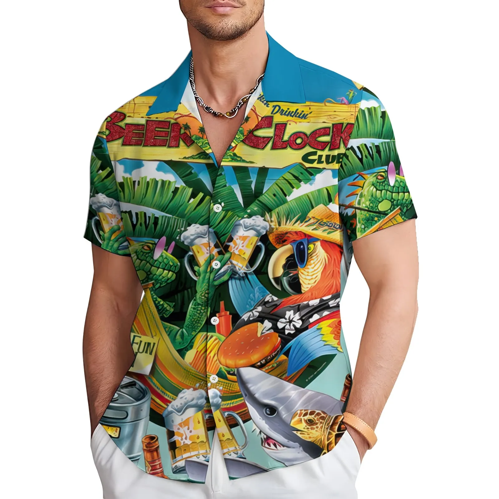 Men's Hawaiian Beer Casual Short Sleeve Shirt 2404001276