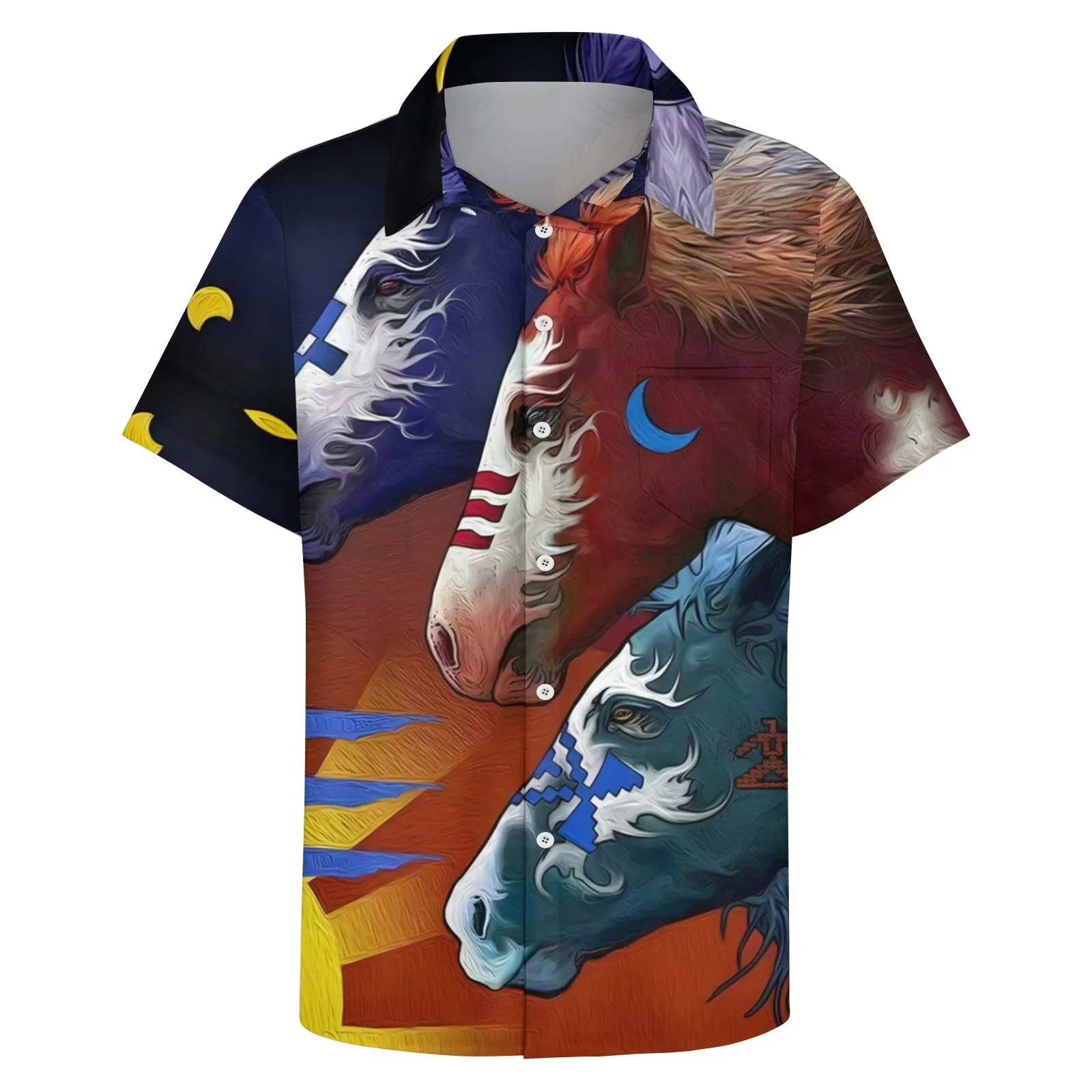 Men's Horse Casual Short Sleeve Shirt 2404000066