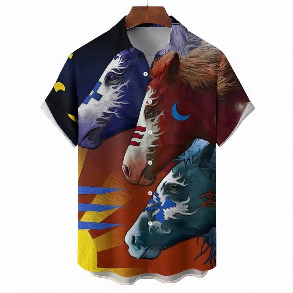 Men's Horse Casual Short Sleeve Shirt 2404000066