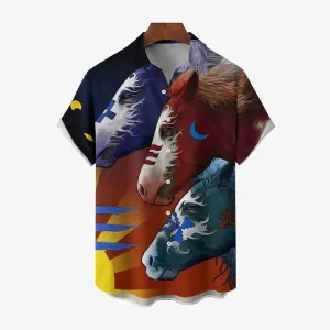 Men's Horse Casual Short Sleeve Shirt 2404000066