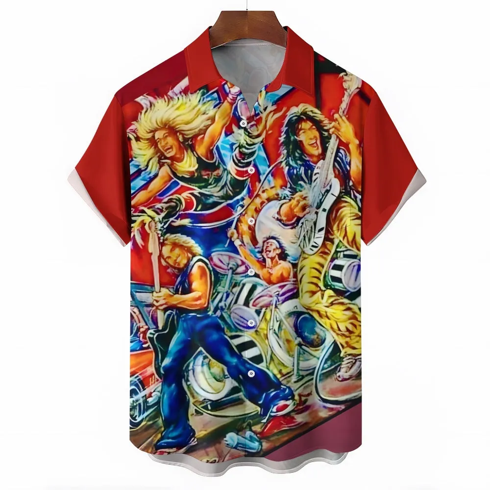 Men's Metallic Rock Print Casual Short Sleeve Shirt 2404000845