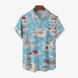Men's Nautical Beach Element Print Casual Short Sleeve Shirt 2403000582