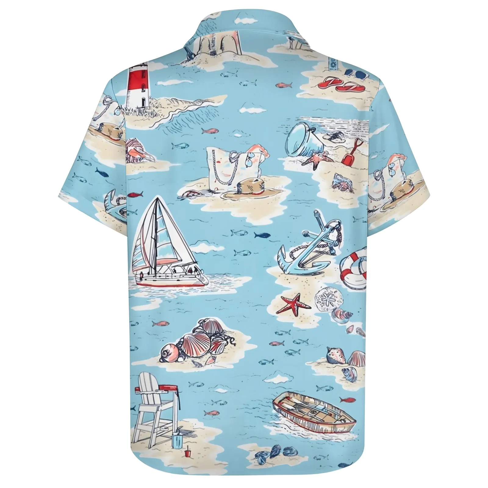 Men's Nautical Beach Element Print Casual Short Sleeve Shirt 2403000582