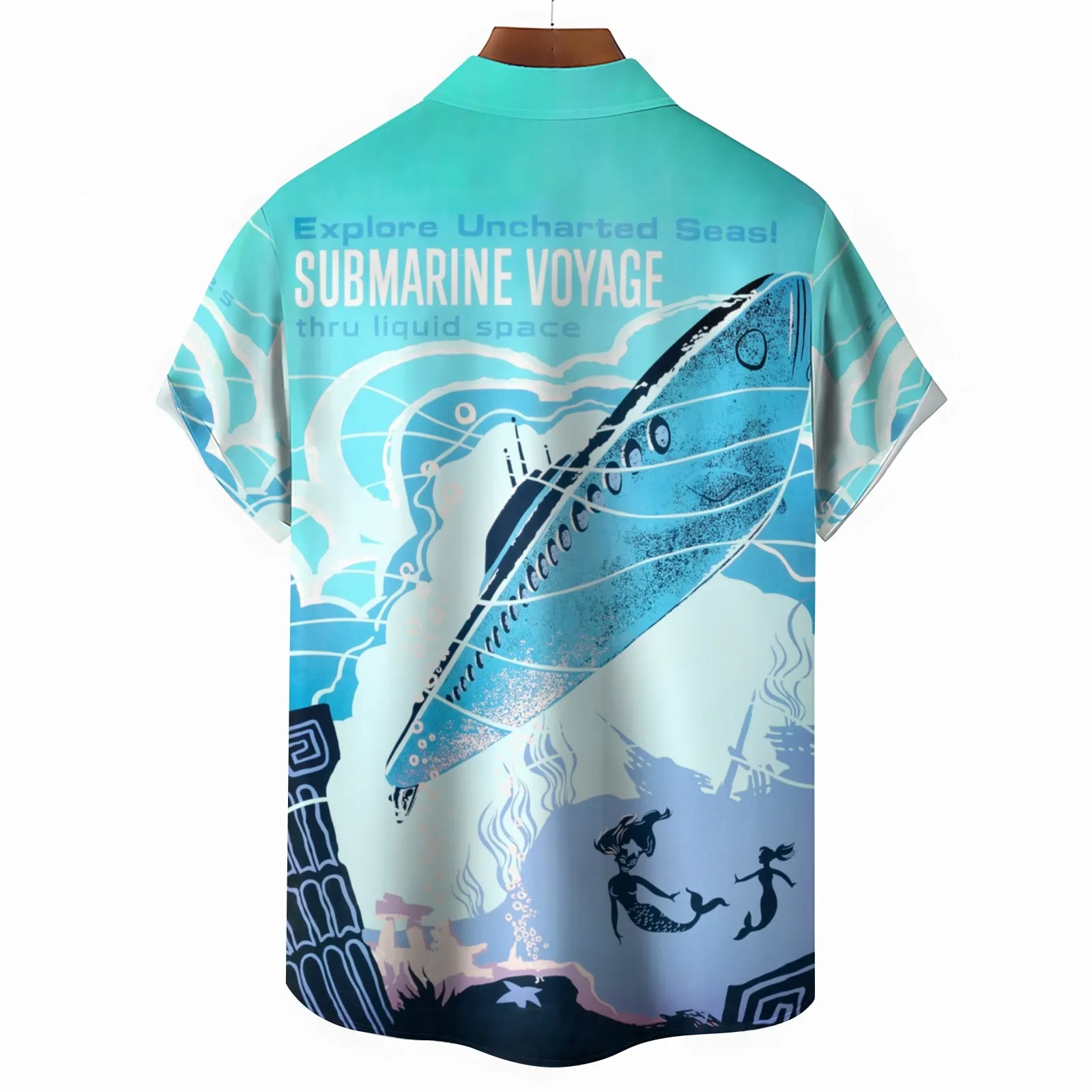 Men's Ocean Submarine Print Casual Short Sleeve Shirt 2403000527