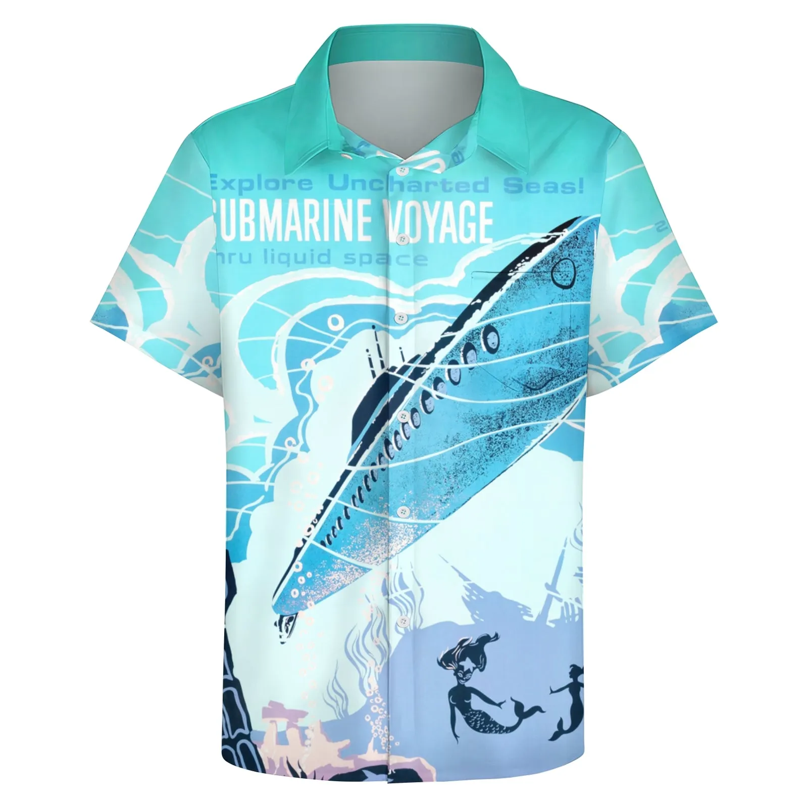 Men's Ocean Submarine Print Casual Short Sleeve Shirt 2403000527