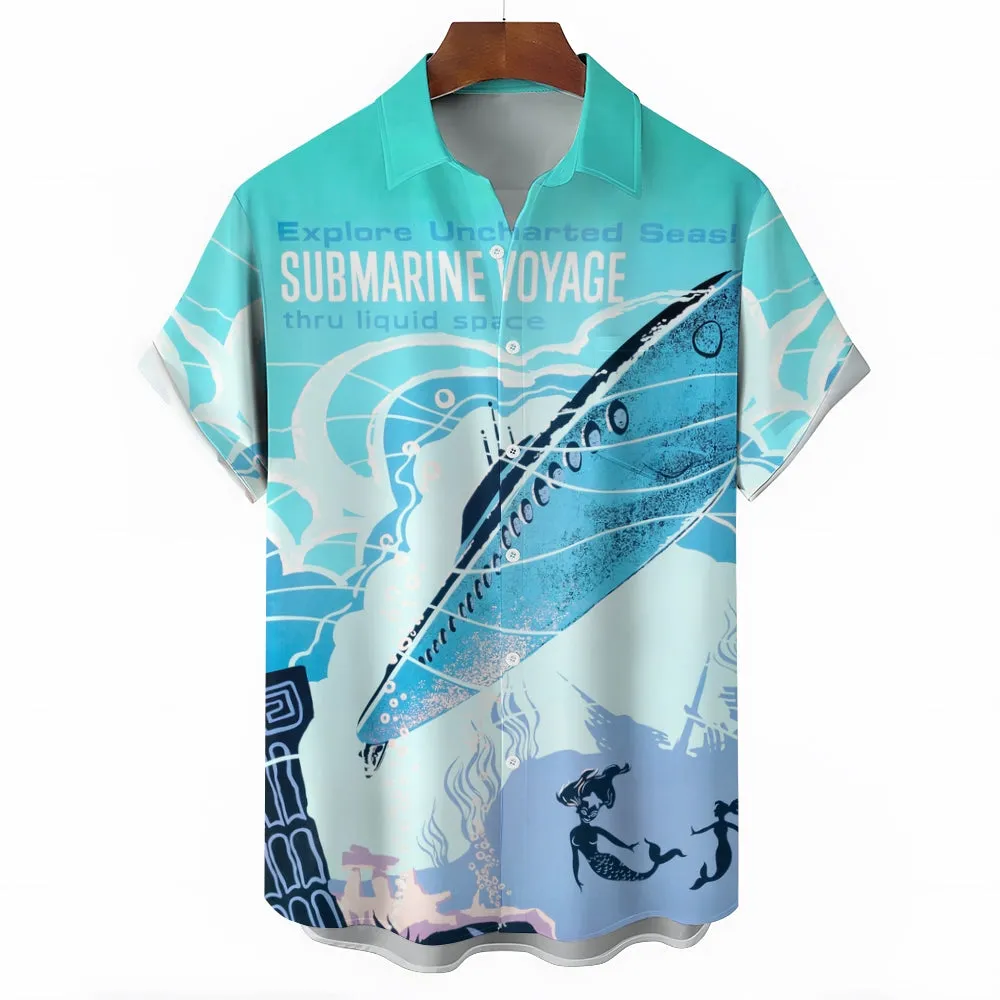 Men's Ocean Submarine Print Casual Short Sleeve Shirt 2403000527