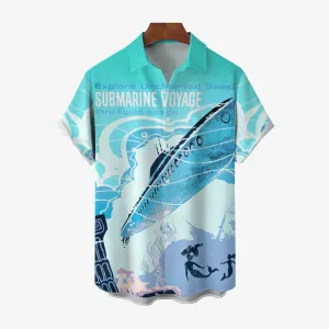 Men's Ocean Submarine Print Casual Short Sleeve Shirt 2403000527