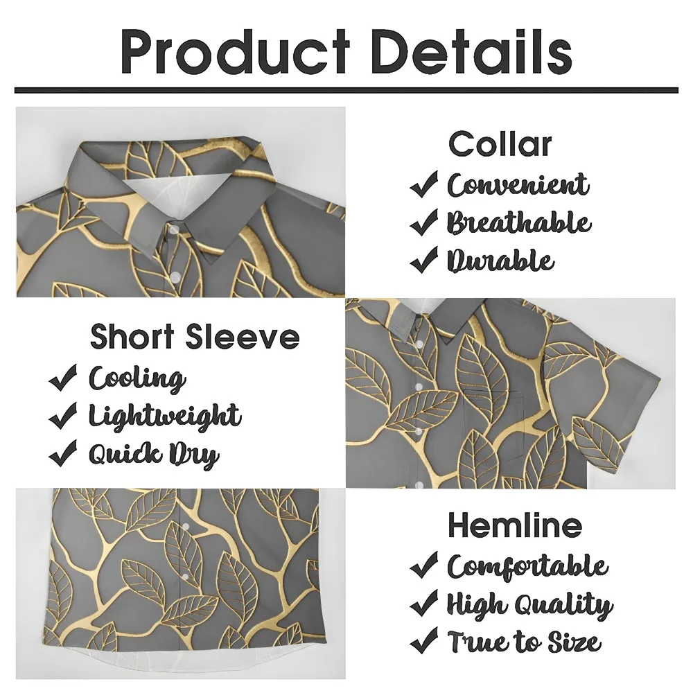 Men's Plant Leaves Gold Edge Casual Short Sleeve Shirt 2402000067