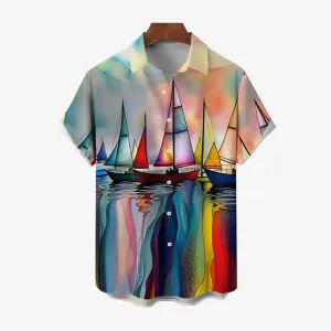 Men's Sailboat Casual Short Sleeve Shirt 2403000041