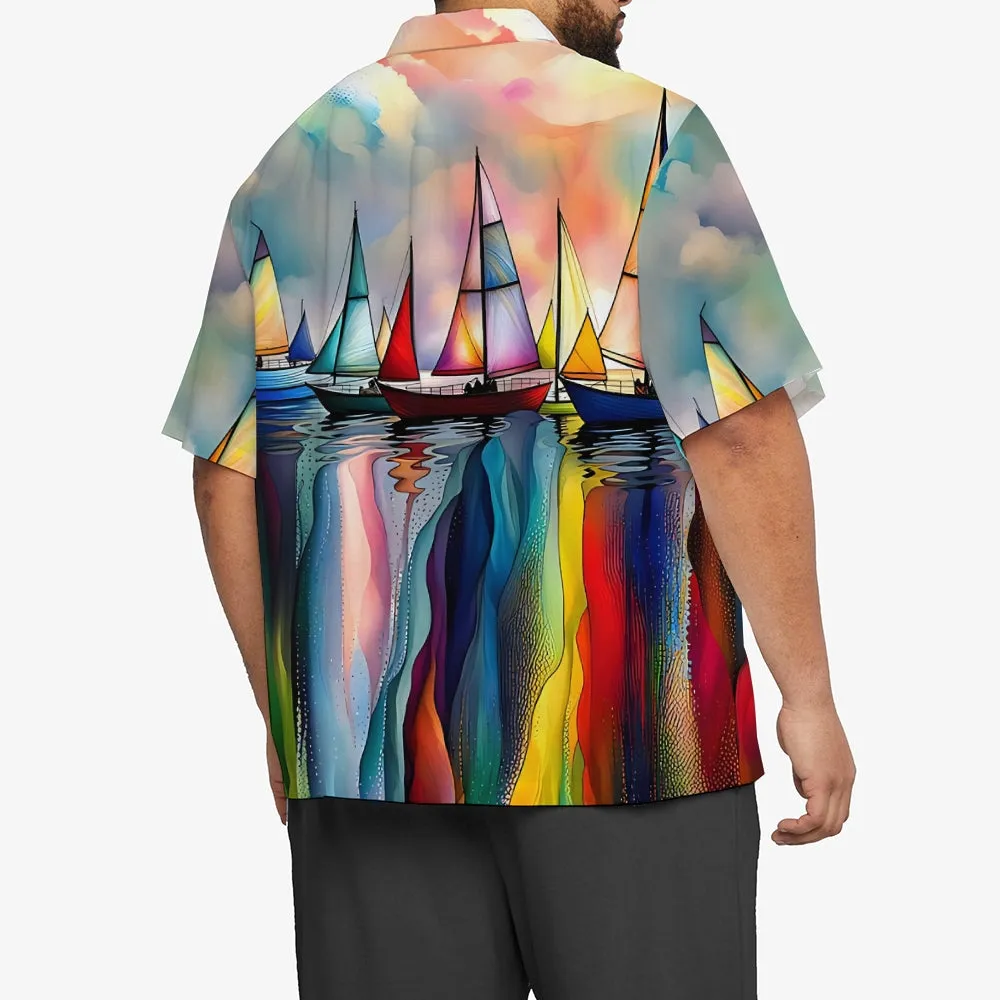 Men's Sailboat Casual Short Sleeve Shirt 2403000041