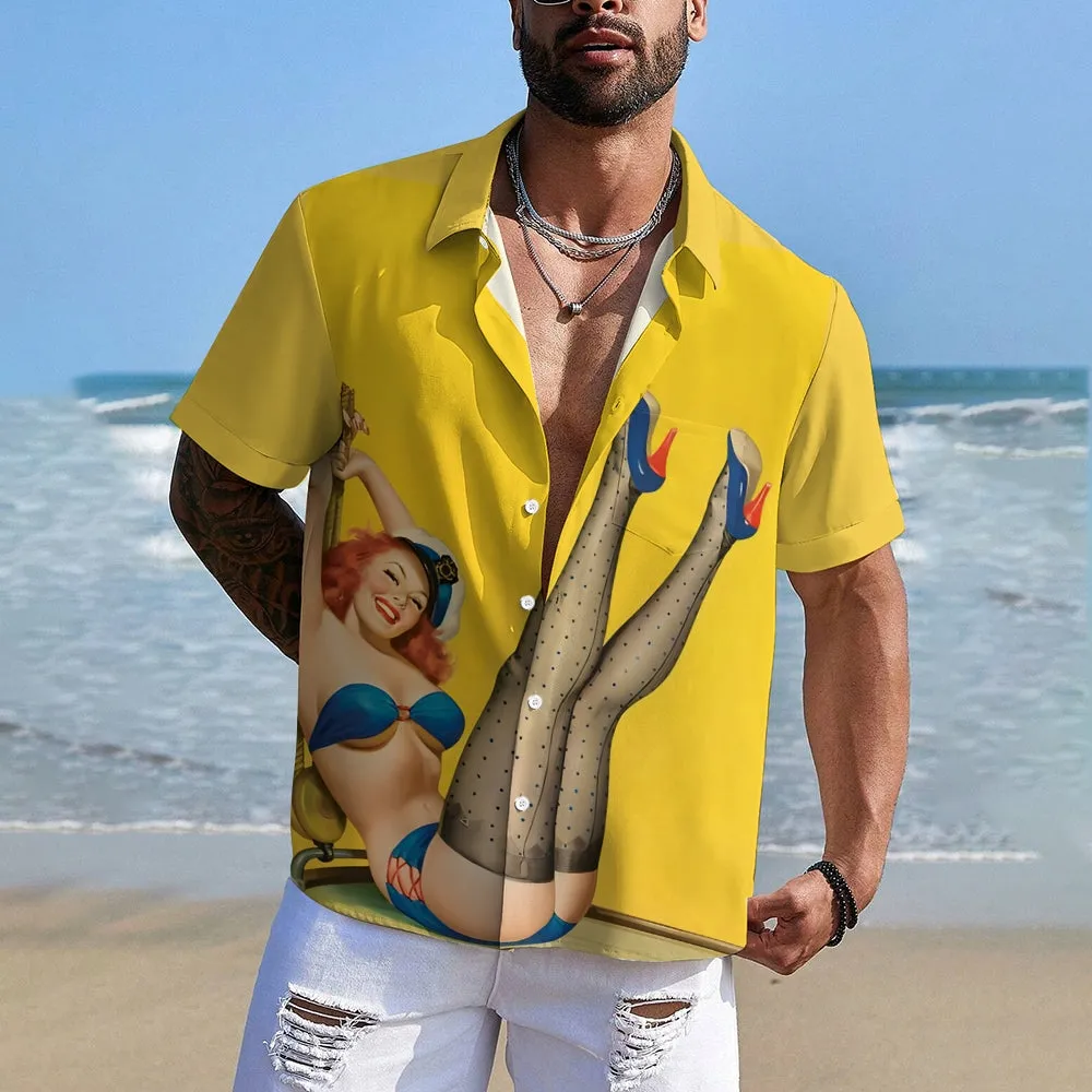 Men's Sailor Girl Casual Short Sleeve Shirt 2312000539